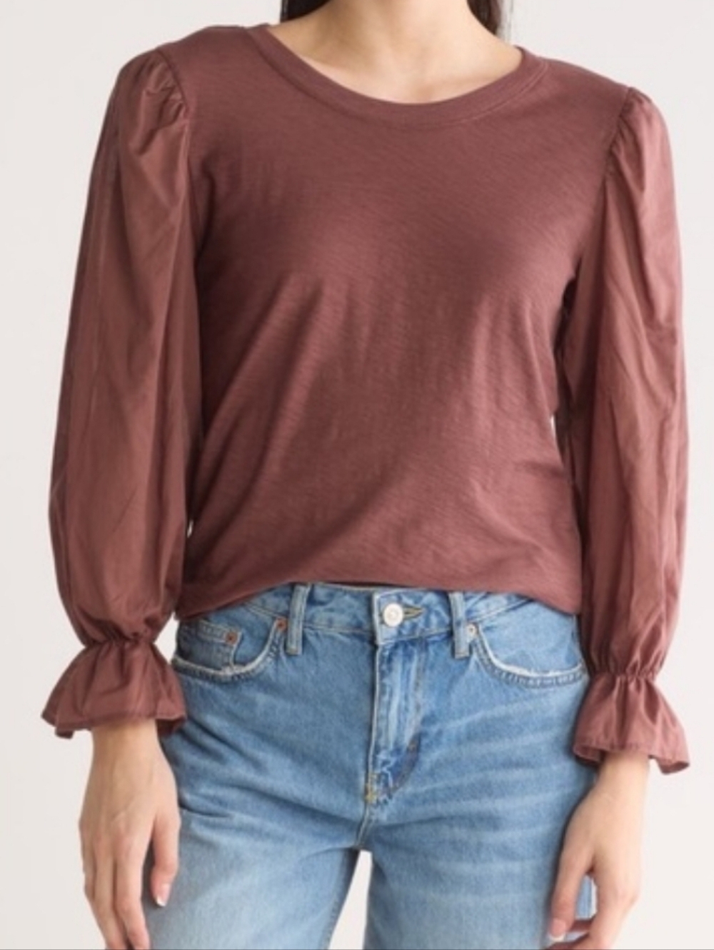 Nation LTD Carly Volume Sleeve Pima Cotton Top S